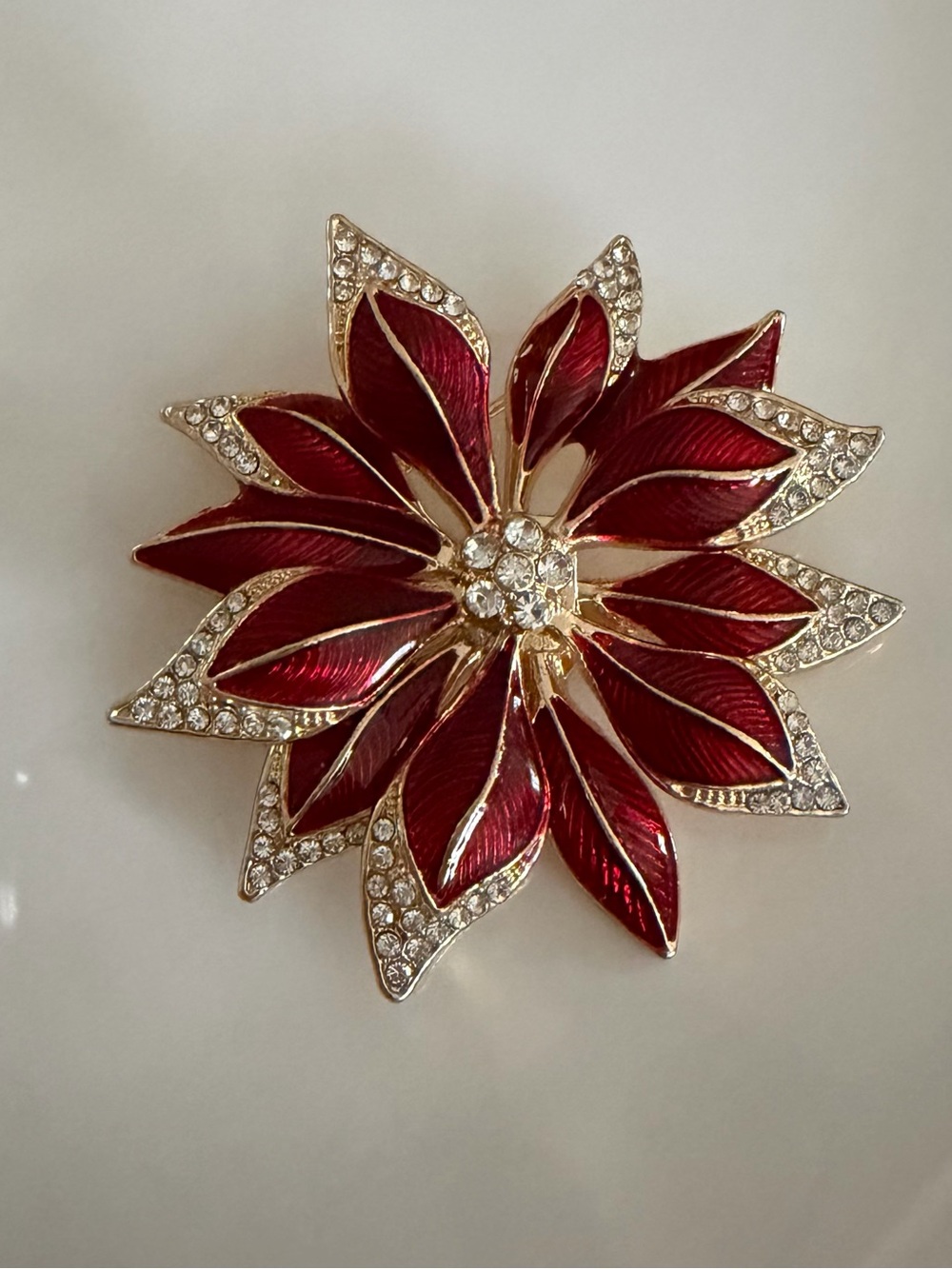 Napier Red Poinsettia Crystal Flower Brooch